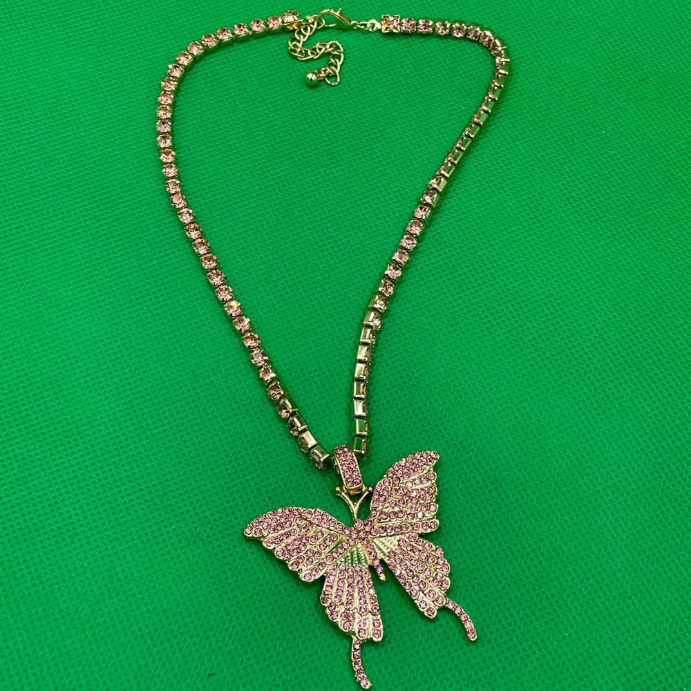 Pink Rhinestone Butterfly Choker